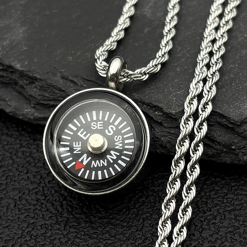 Mini Survival Compass Pendant Necklace Women Men Camping Hiking Pocket Compass for Outdoors Paracord Necklaces Jewelry N6132S08