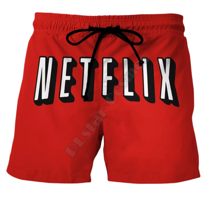 Couples Matching Netflix & Chill Beach Shorts featuring playful design, perfect for adult resort theme nights