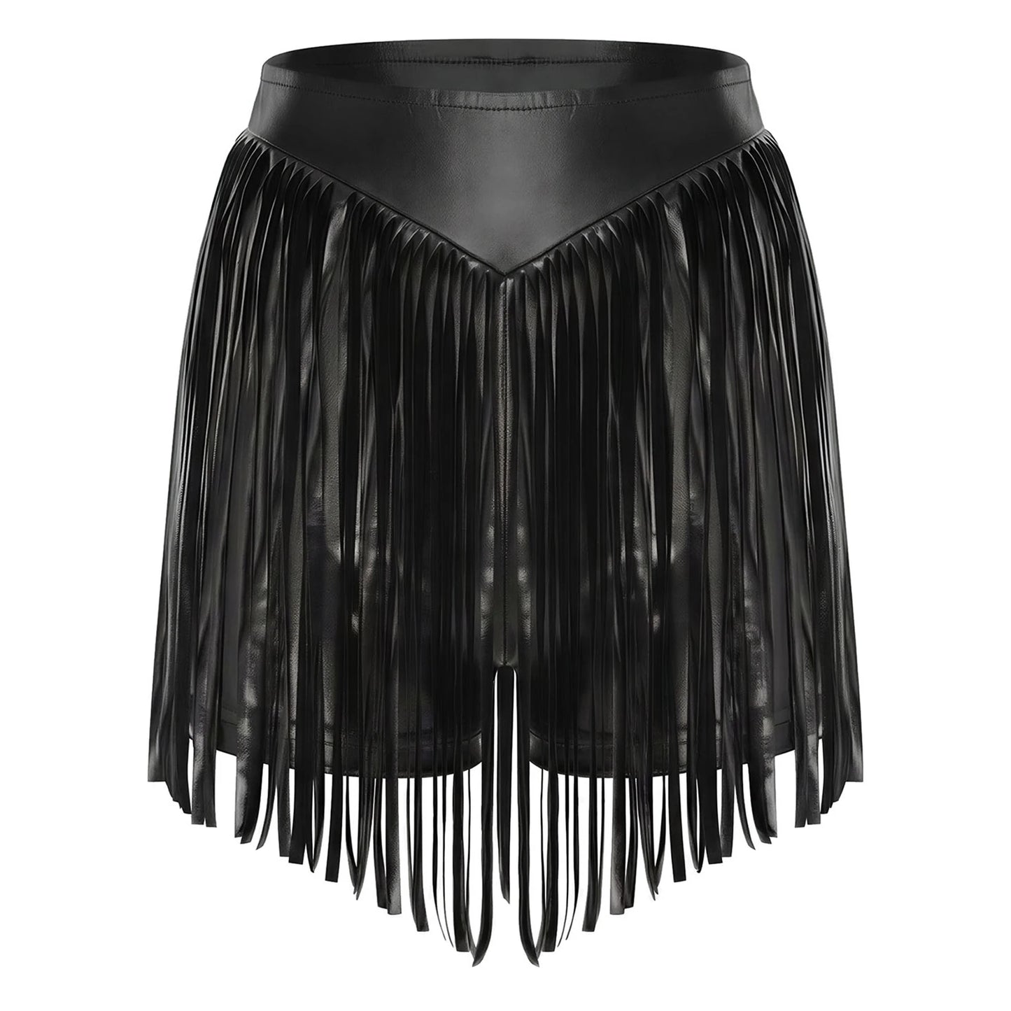 Women Iridescent Metallic Hot Pants with Fringed High Waist Tassel Skirted Shorts Cheeky Shorts Stage Dance Jazz Rock Clubwear