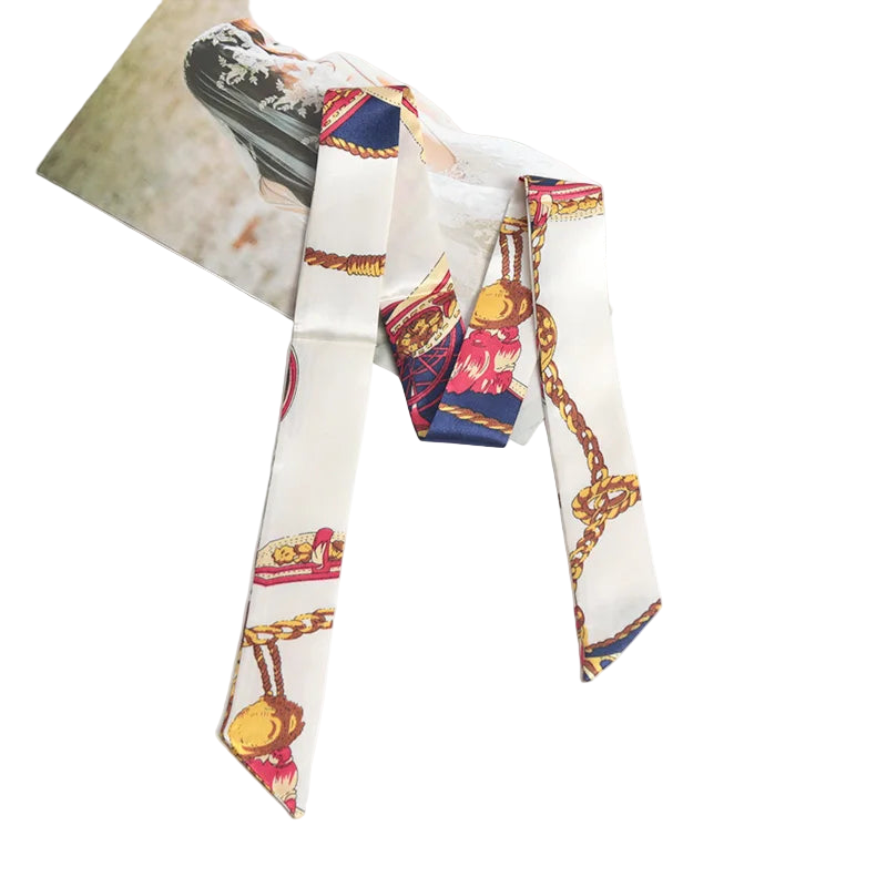 Colorful patterned scarf on a white surface