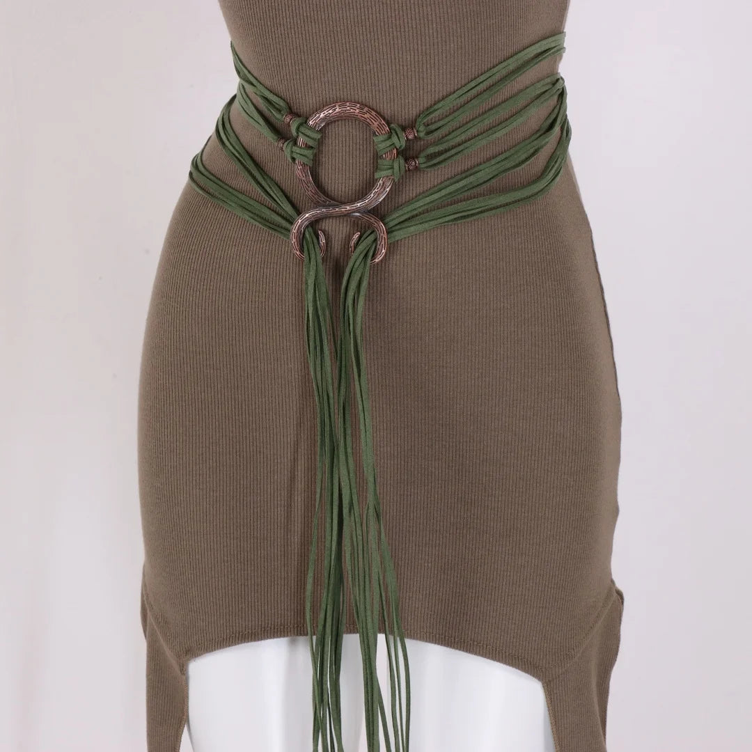 Viking Fringe Waist Belt | Faux Leather Ring Harness Belt
