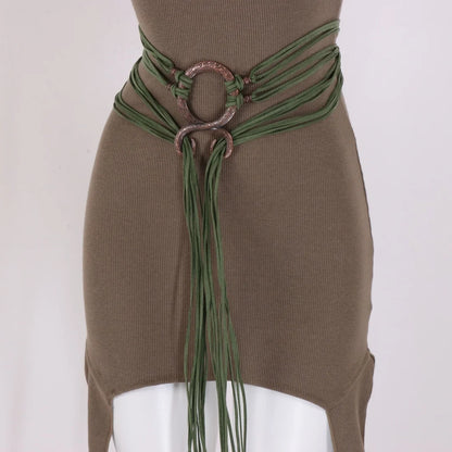 Viking Fringe Waist Belt | Faux Leather Ring Harness Belt