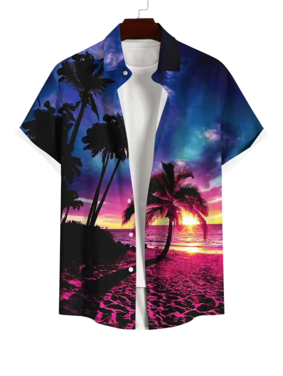 Coconut Tree Sea Beach Dusk Sun Ombre Sky Print Plus Size Matching Hawaii Beach Outfit For Couples