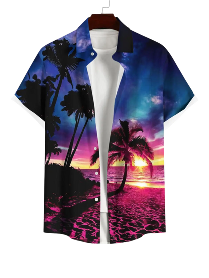 Coconut Tree Sea Beach Dusk Sun Ombre Sky Print Plus Size Matching Hawaii Beach Outfit For Couples