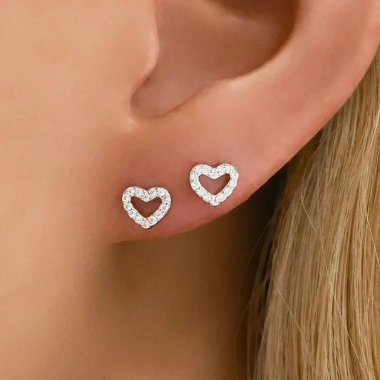 Women’s Crystal Heart Stud Earrings | Rhinestone Heart Jewelry