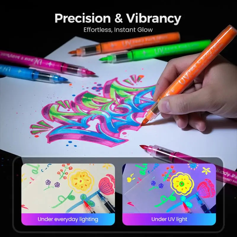 UV Neon Face & Body Paint Markers | Glow in the Dark Temporary Tattoo Pens