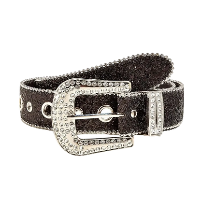 Black belt with silver buckle on a white background