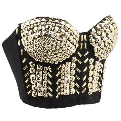 Womens Rhinestone Push Up Bra Crop Top Corset