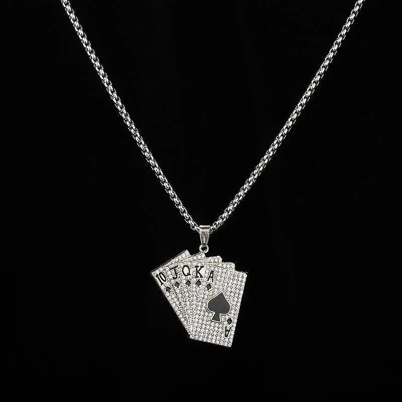 Creative Hip Hop Rock Style Necklace for Women Men Iced Out Spades Playing Cards Pendant Charm Gothic Necklaces Jewelry Gifts