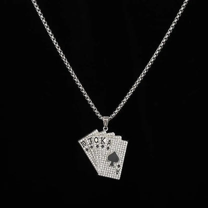 Creative Hip Hop Rock Style Necklace for Women Men Iced Out Spades Playing Cards Pendant Charm Gothic Necklaces Jewelry Gifts