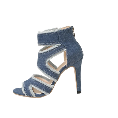 Women’s Denim Stiletto Sandals | Strappy Cutout High Heels