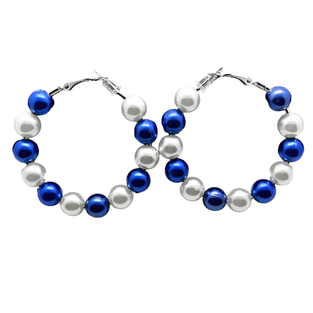 Bracelet with blue and white beads on a textured surface
