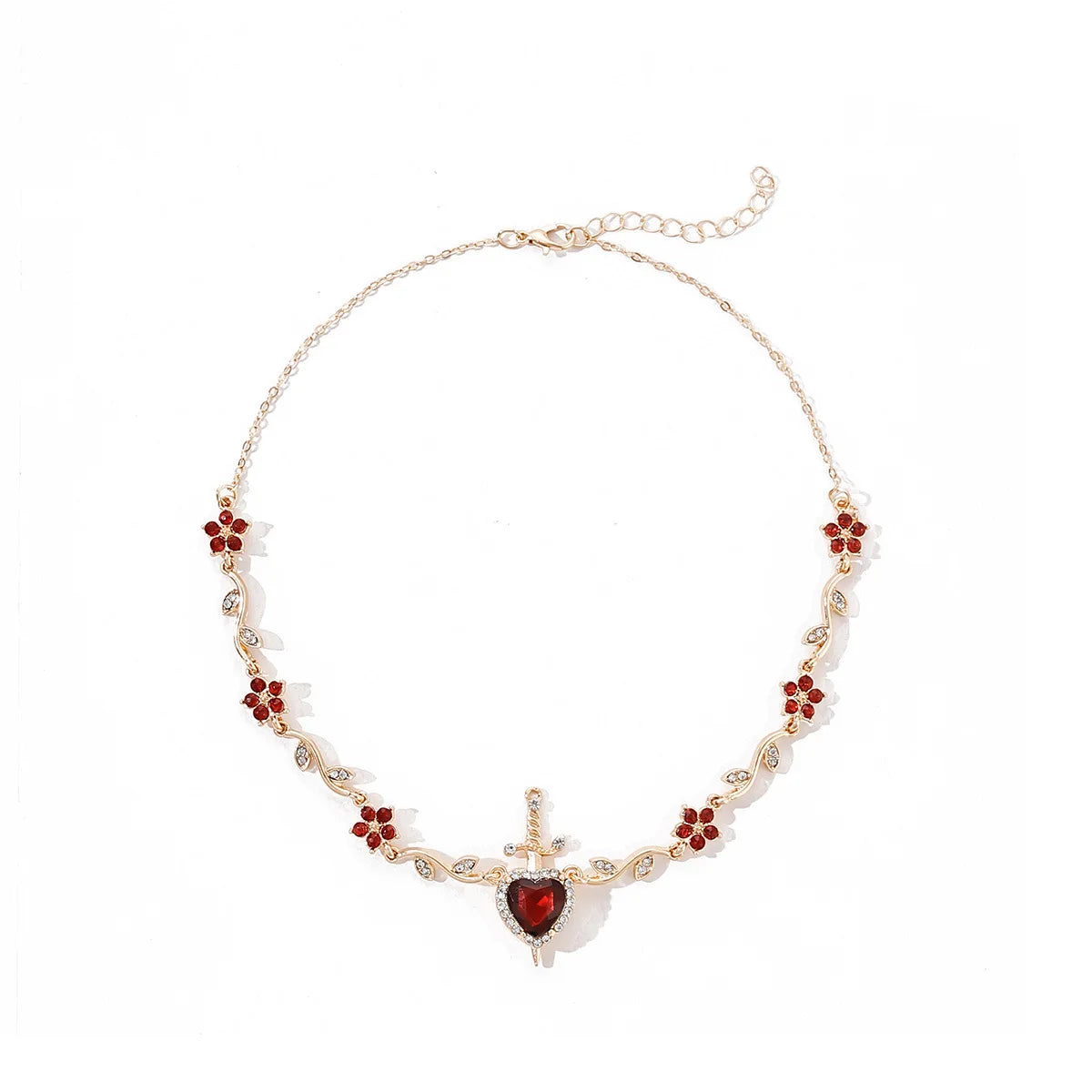 Couple Heart and Sword Necklace Set for Women Men, Zircon Crystal Heart Rose Flower Jewelry Birthday Valentine's Day Gifts