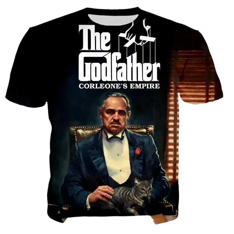 Godfather 3D printed oversized t-shirt with street style design for resort casual wear

