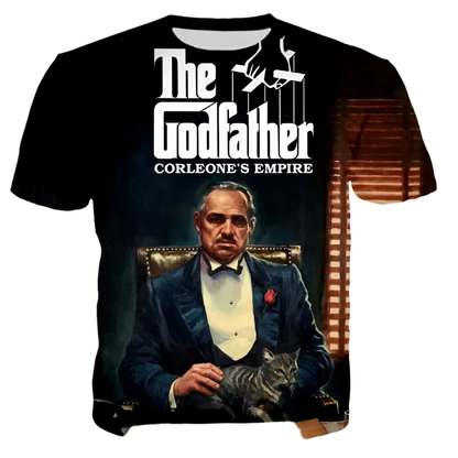 Godfather 3D printed oversized t-shirt with street style design for resort casual wear

