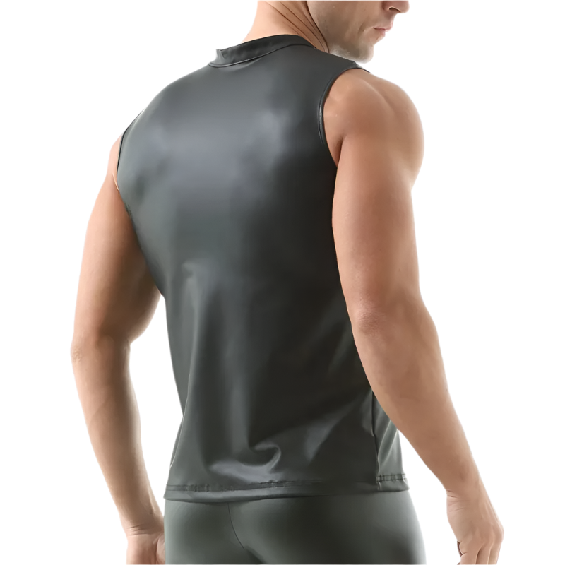 Man wearing a black sleeveless shirt on a white background
