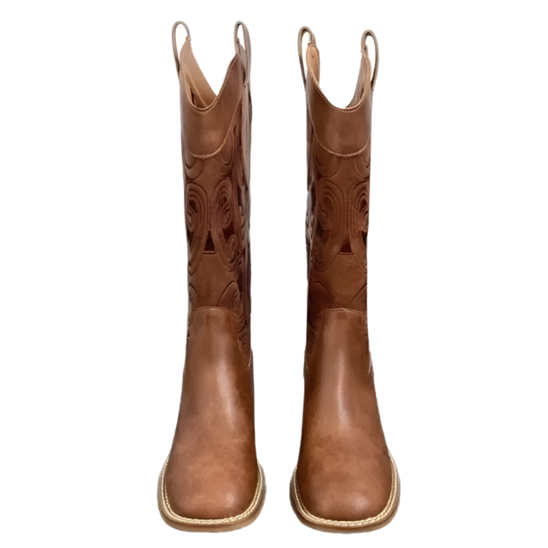 Pair of brown cowboy boots on a white background