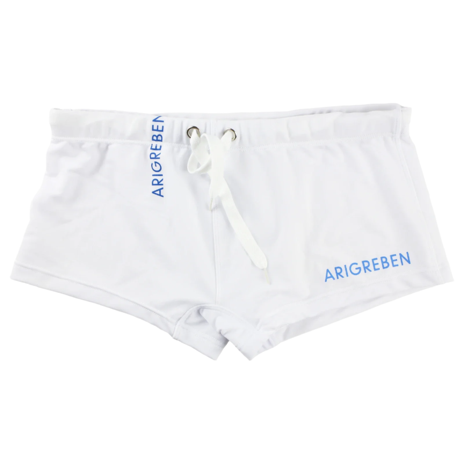 swim trunks with white drawstring and 'ARIGREBEN' branding