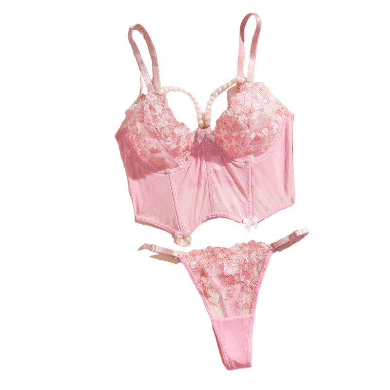 Pink lace lingerie set 