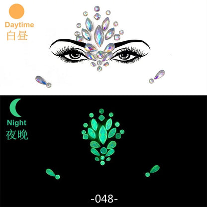 Glow in the Dark Face Gems | Rhinestone Festival Face Stickers