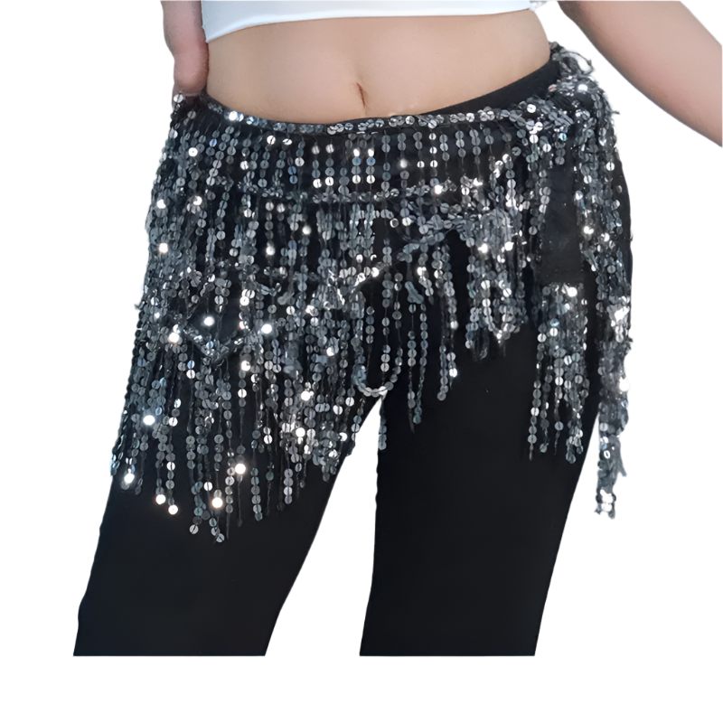 sequin tassel belly dance hip scarf for dance lessons and resort performance wear