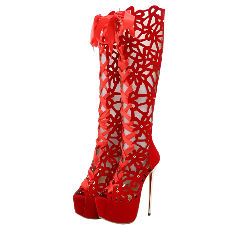 loral lace-up sandal boots with open toe design for resort weddings and parties