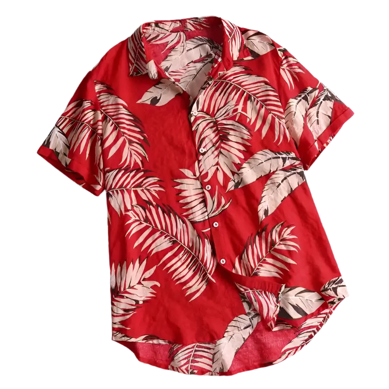 Red Leaf Tropical Casual Short Sleeve