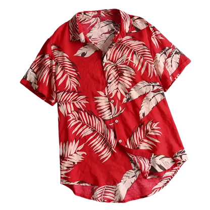 Red Leaf Tropical Casual Short Sleeve