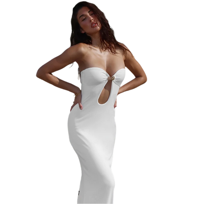 Sexy Strapless Elegant White Maxi Dress