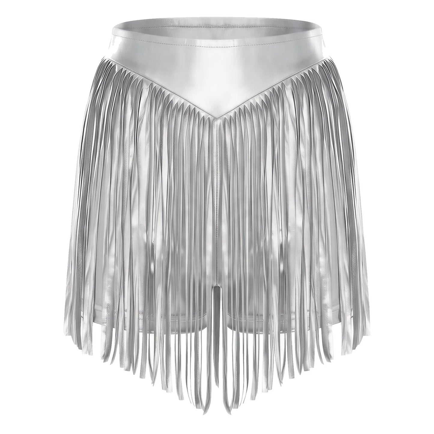Women Iridescent Metallic Hot Pants with Fringed High Waist Tassel Skirted Shorts Cheeky Shorts Stage Dance Jazz Rock Clubwear