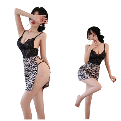 Leopard Print Slip Dress: A sultry slip dress with a leopard print, lace detailing, and a low back, adding a touch of glamour and allure.