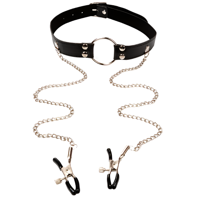 BDSM Bondage Choker Collar | Nipple Clamp Breast Clip Chain Set