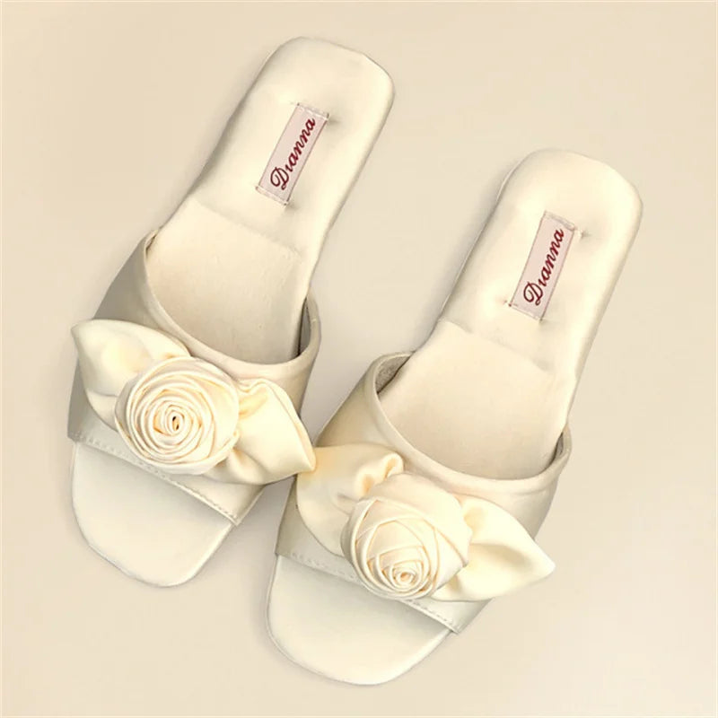 Elegant Rose Satin Women's Slippers Bride Wedding Slipper Wedding Photo Props Bridesmaid Romantic Gifts Summer Shoes Sandals