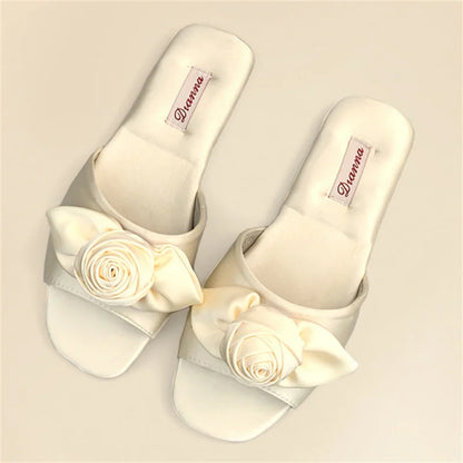 Elegant Rose Satin Women's Slippers Bride Wedding Slipper Wedding Photo Props Bridesmaid Romantic Gifts Summer Shoes Sandals