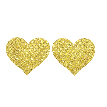 Gold heart-shaped earrings on a white background