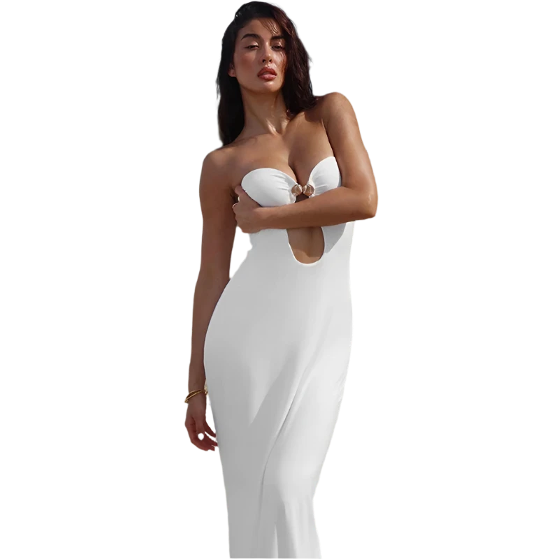 Sexy Strapless Elegant White Maxi Dress