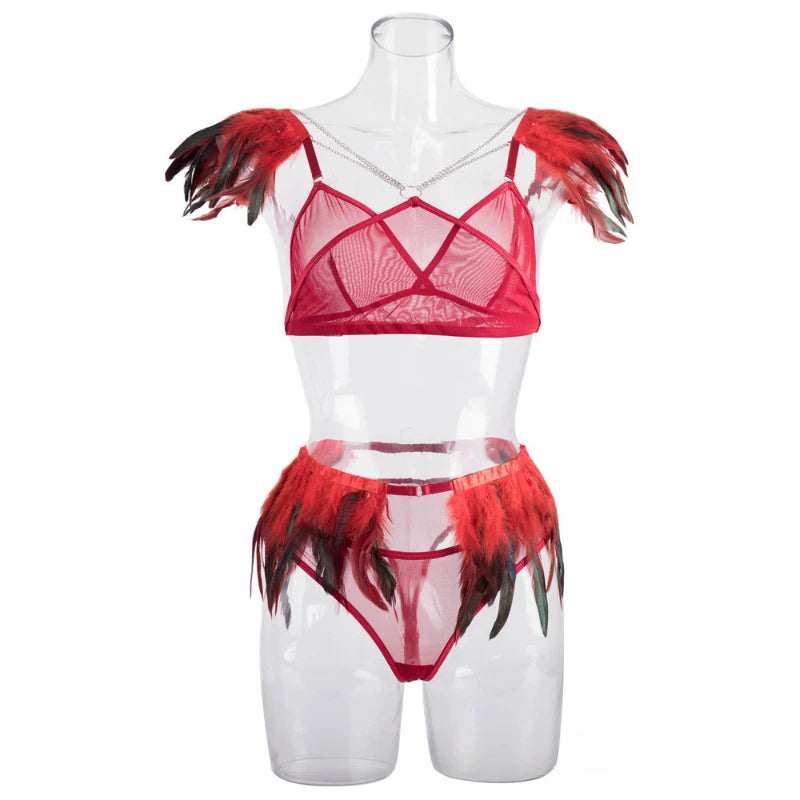 3-Piece Feather Mesh Body Suit | Resort Sculpting Set | Luxury Lingerie Collection