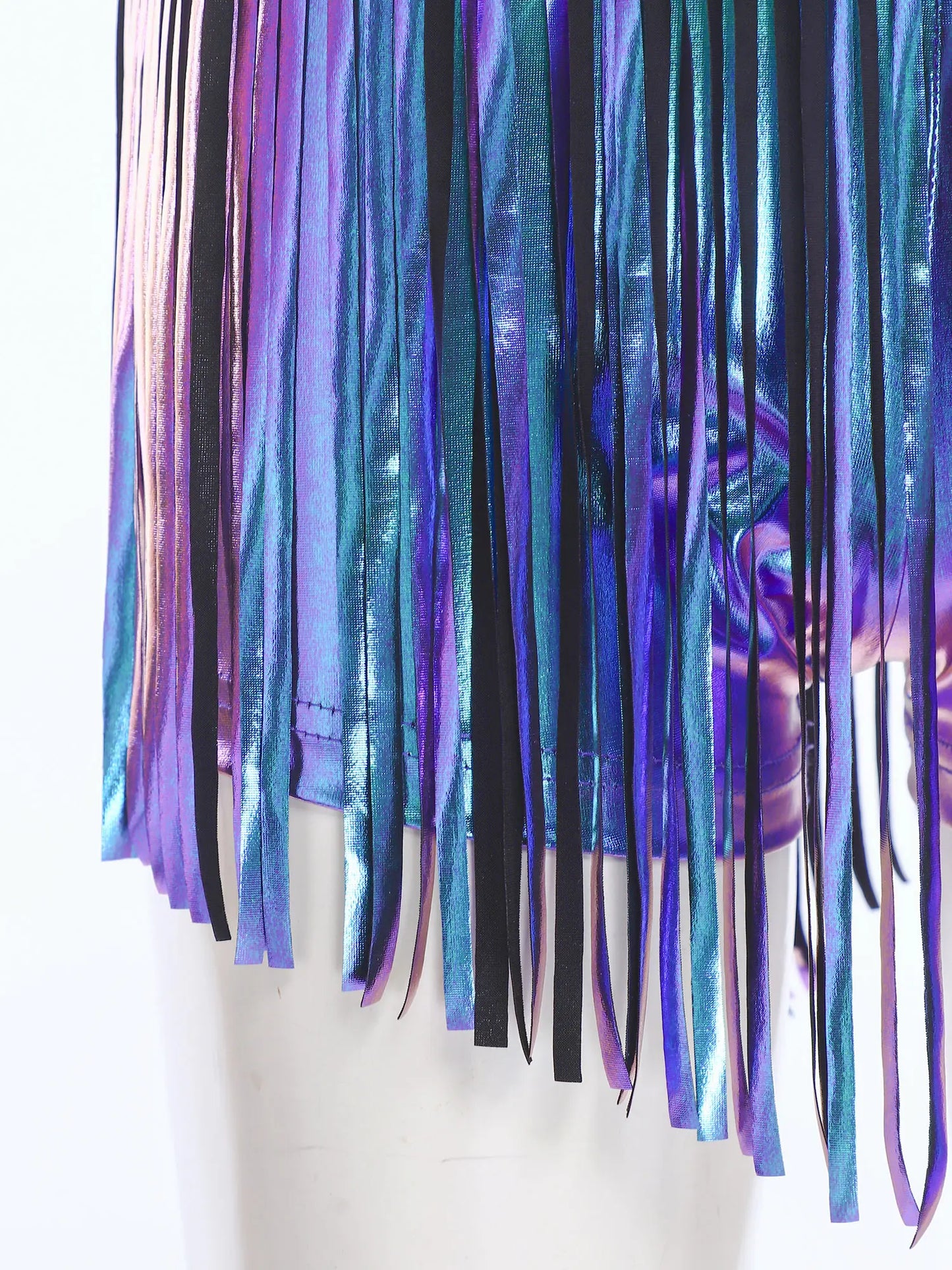 Women Iridescent Metallic Hot Pants with Fringed High Waist Tassel Skirted Shorts Cheeky Shorts Stage Dance Jazz Rock Clubwear