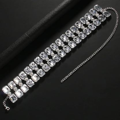 Bling Square Rhinestone Choker Necklace Exaggerate Accessories Luxury Women Statements Clavicle Chain Necklace Body Jewelry