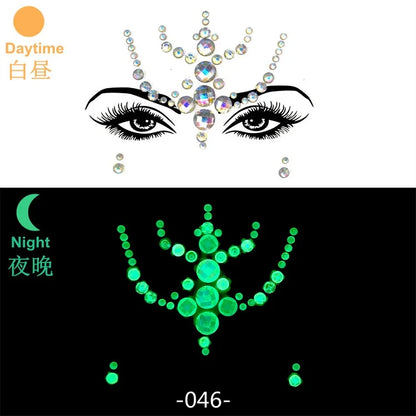 Glow in the Dark Face Gems | Rhinestone Festival Face Stickers