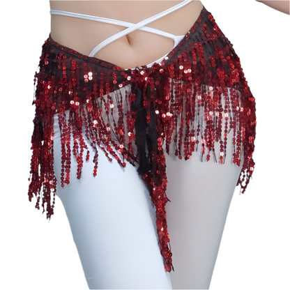 sequin tassel belly dance hip scarf for dance lessons and resort performance wear