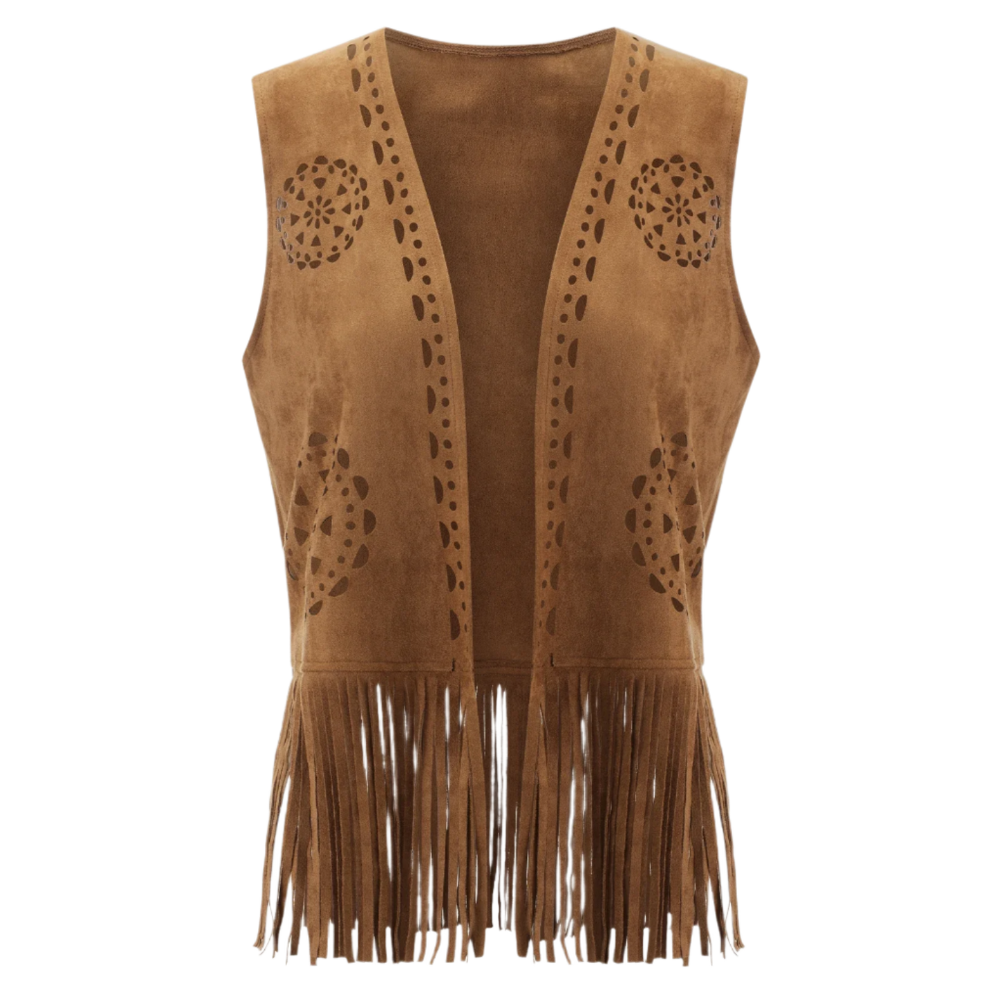 fringe faux suede vest with tassel details for western streetwear and resort fashion