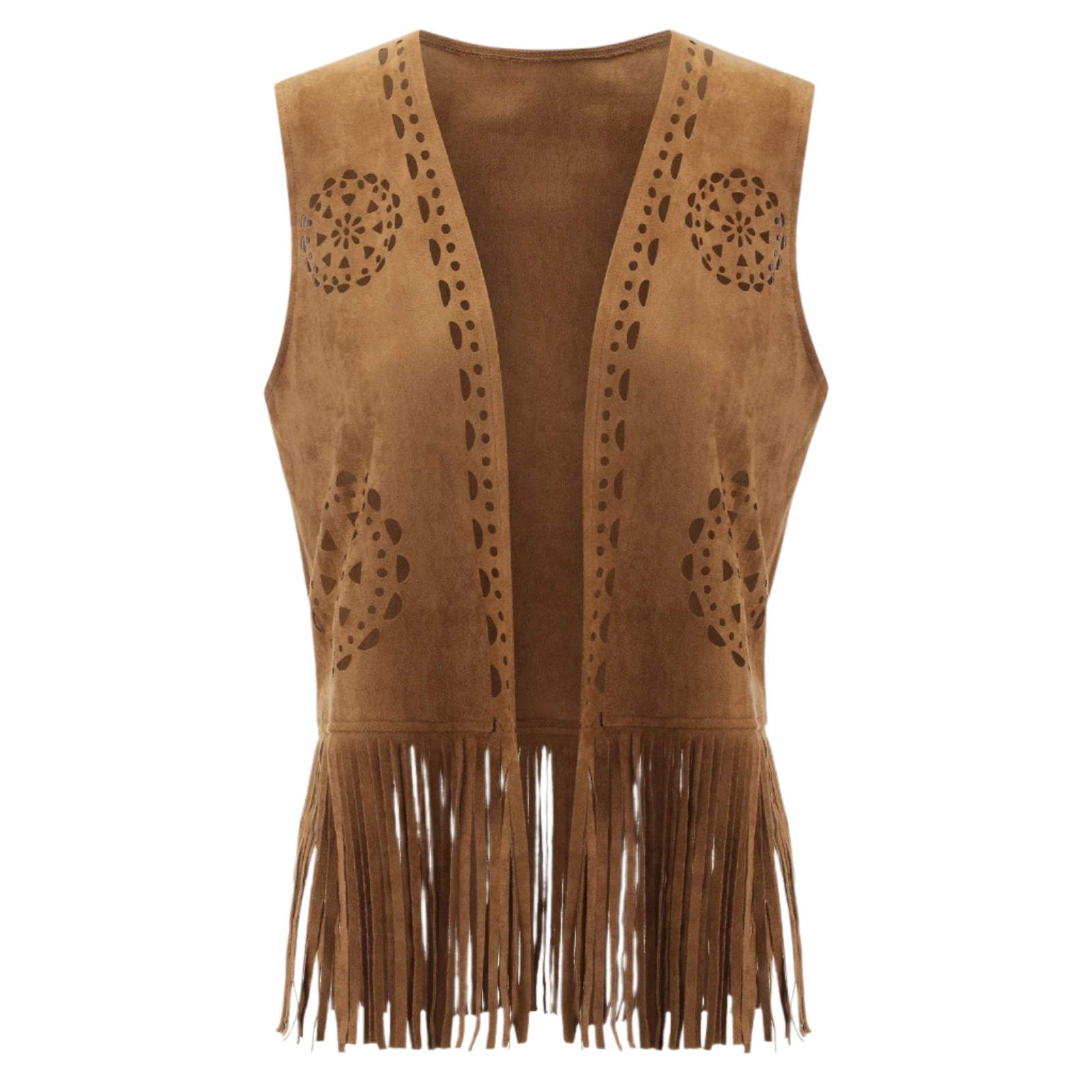 fringe faux suede vest with tassel details for western streetwear and resort fashion