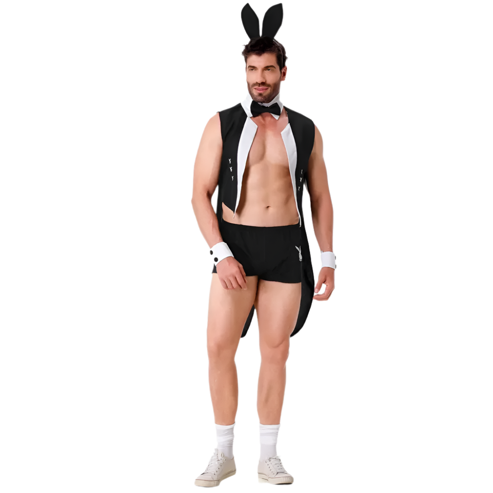 Men's Theme Night Costume Set featuring complete waiter-style design for adult resort events