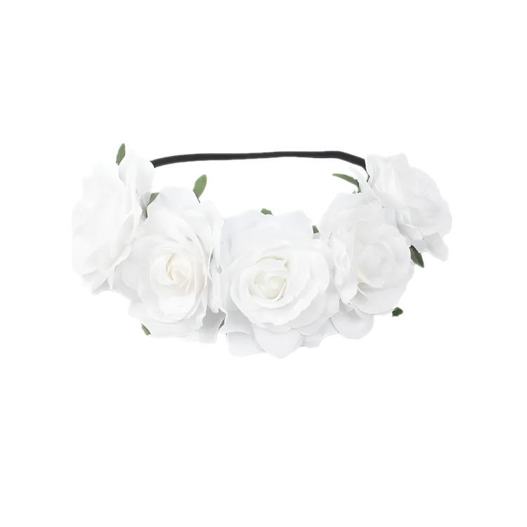 A floral headband featuring large, vibrant roses. The design is bold and romantic, perfect for a bohemian or festival look.