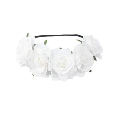 A floral headband featuring large, vibrant roses. The design is bold and romantic, perfect for a bohemian or festival look.