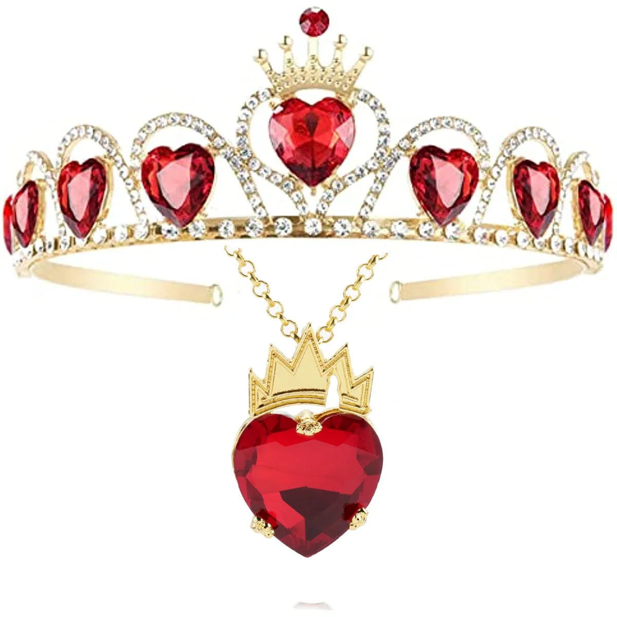 Evie Royal Red Heart Necklace Tiara Descendants Red Heart Crown Jewelry Set Queen of Hearts Eive Costume for Girl Teen Halloween