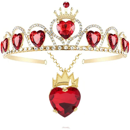 Evie Royal Red Heart Necklace Tiara Descendants Red Heart Crown Jewelry Set Queen of Hearts Eive Costume for Girl Teen Halloween