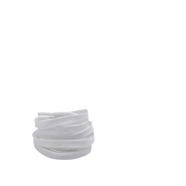 White shoelaces with a glowing green logo on a black background