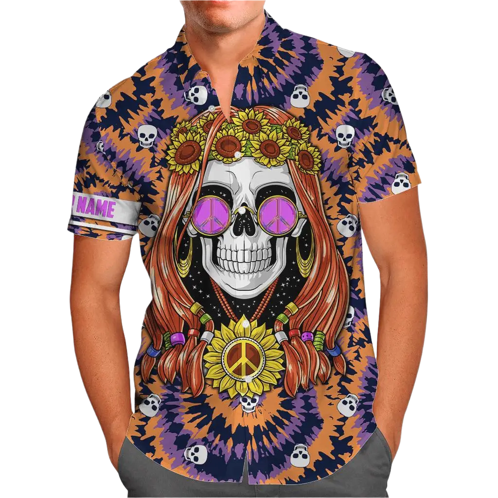 hippie girl sunflower 3D Hawaiian shirt in oversized 5XL sizing for inclusive resort summer fashion